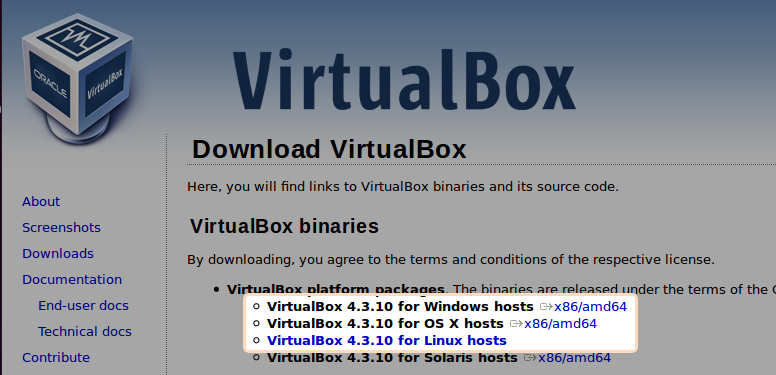 VirtualBox download page