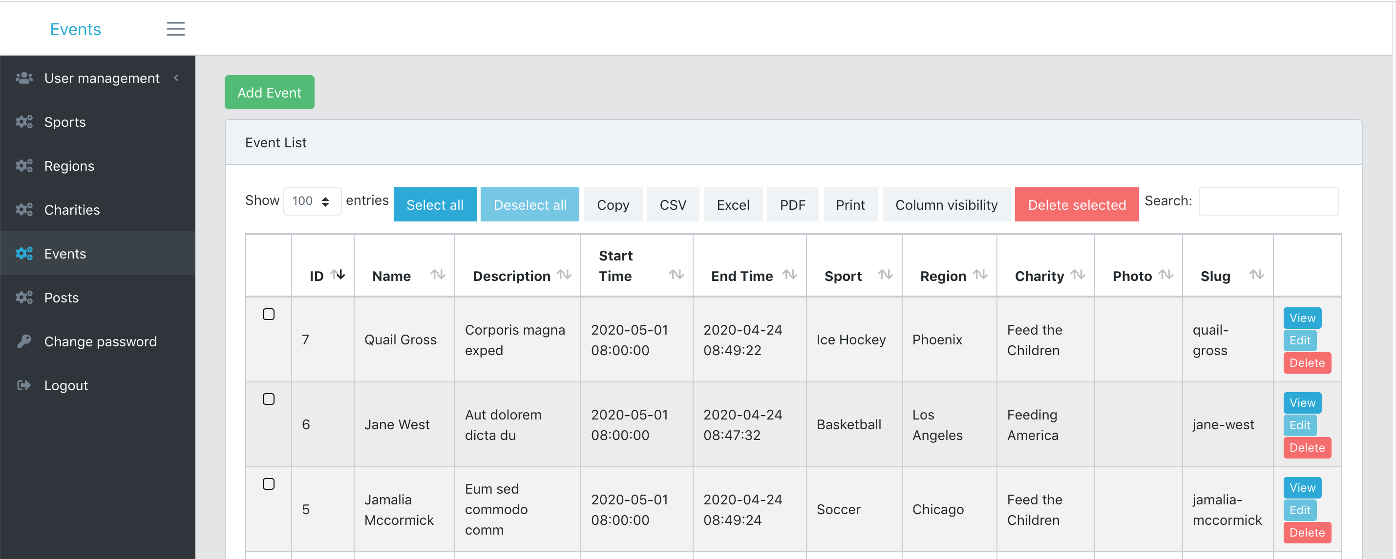 Laravel Events Sports screenshot 02