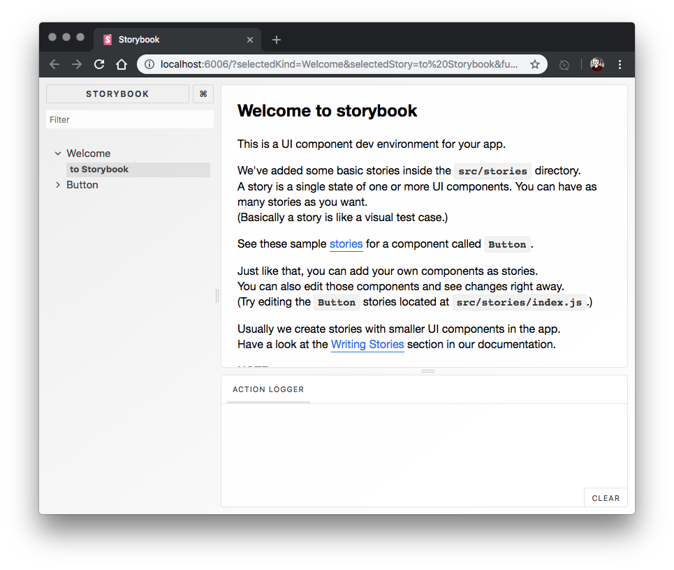 Screenshot of Storybook running in the web browser