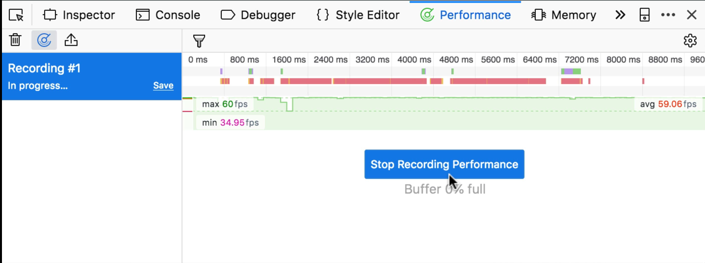 "Stop Recording Performance" button in Firefox