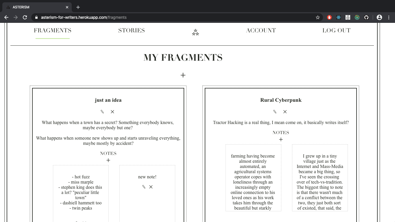 Asterism fragments page