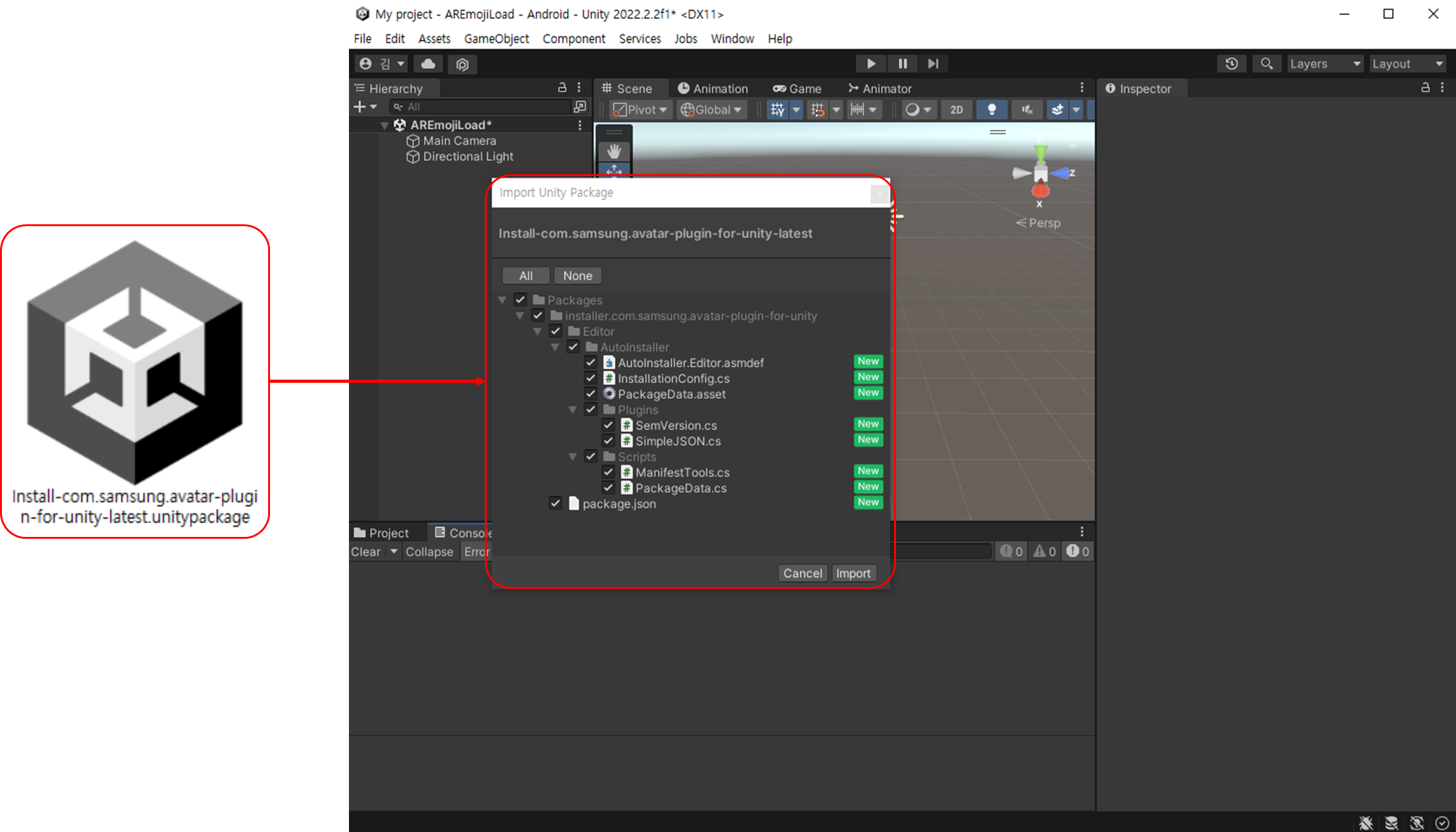 Figure 3: Import Avatar Plug-in for Unity Pakage