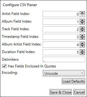 CSV Scrobbling Settings