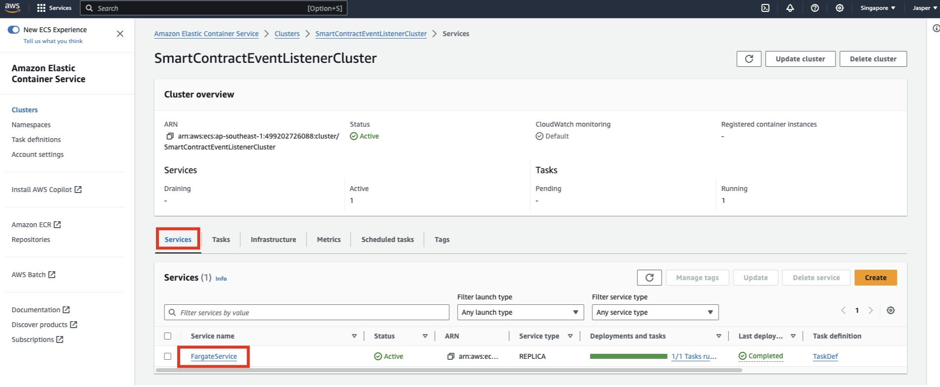 AWS Console ECS Services