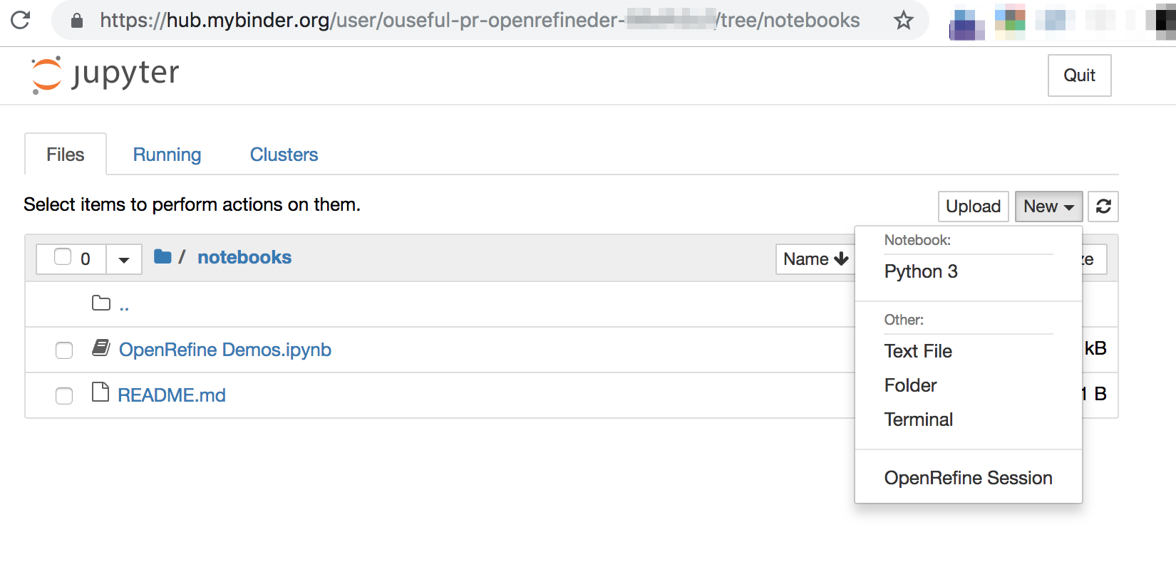 Example of OpenRefine Launcher from Jupyter notebook