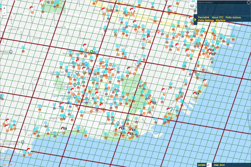 IITC Map with PokeStops and Gyms