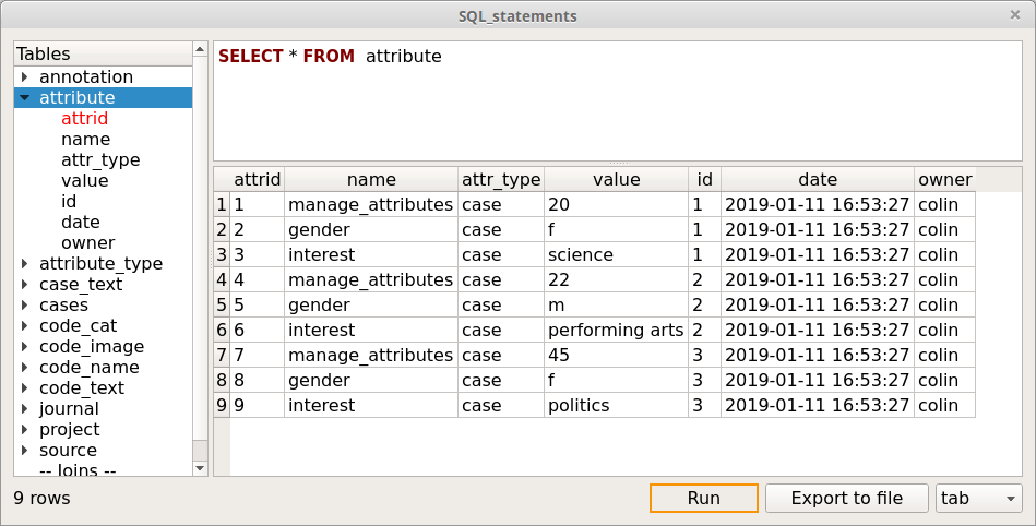 SQL dialog