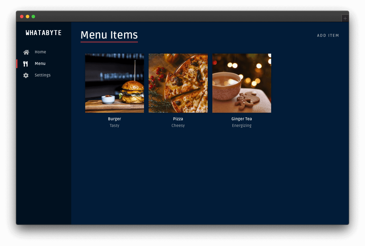 Menu page without the deleted item