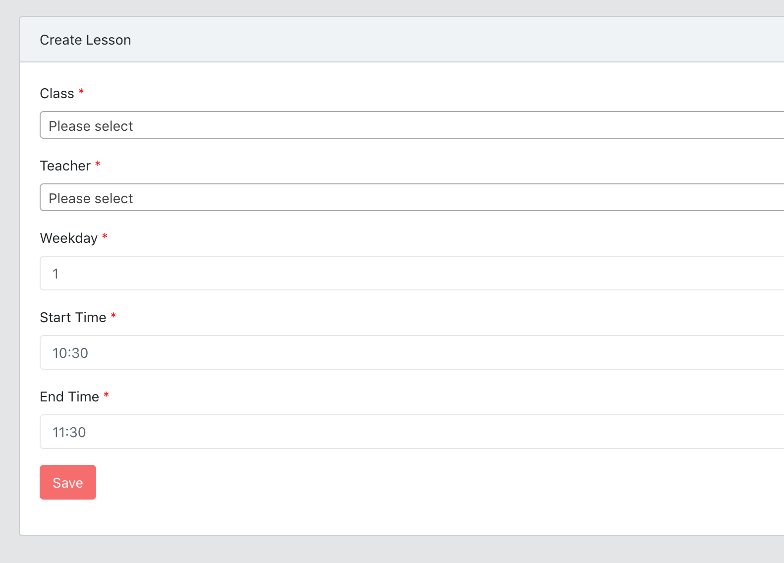 Laravel School Timetable Add New Lesson