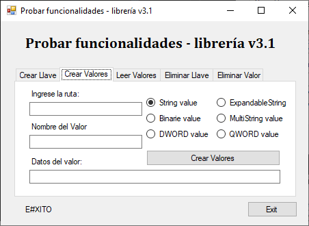 función - crear valores de registro 