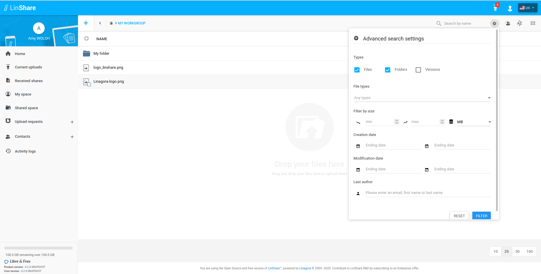 Advanced search of workgroup nodes