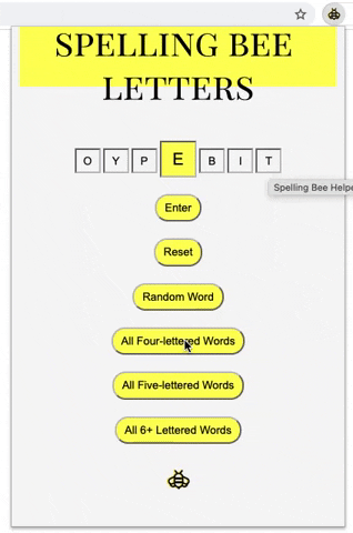 Showing all of the options for different words and resetting