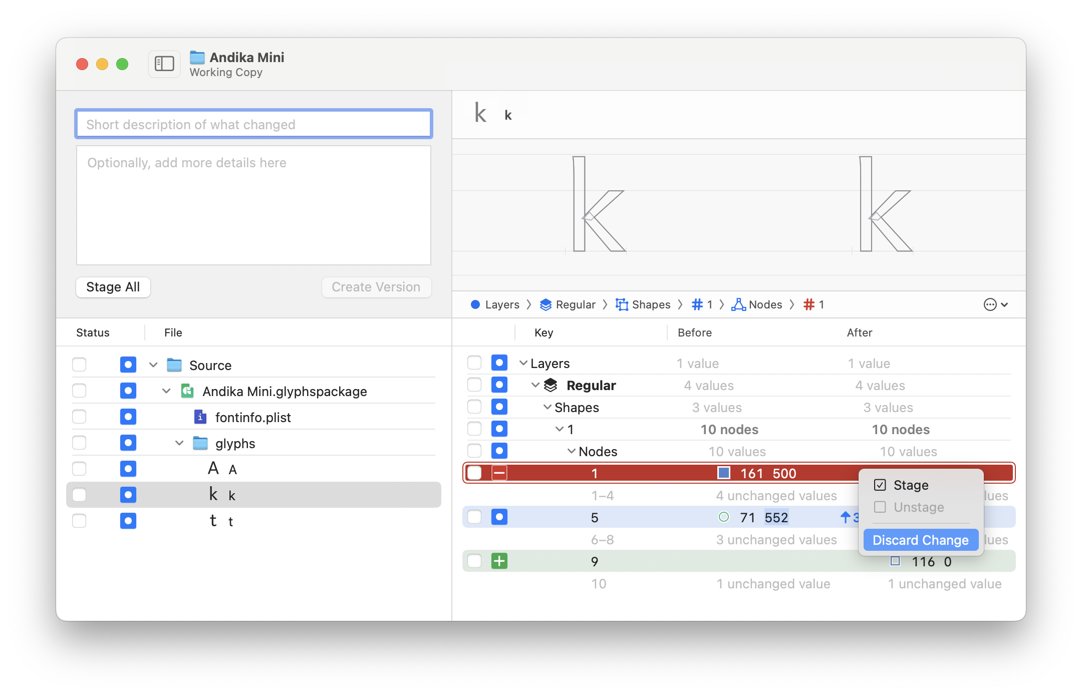 Screenshot of Glyphs with the Light Table plugin running