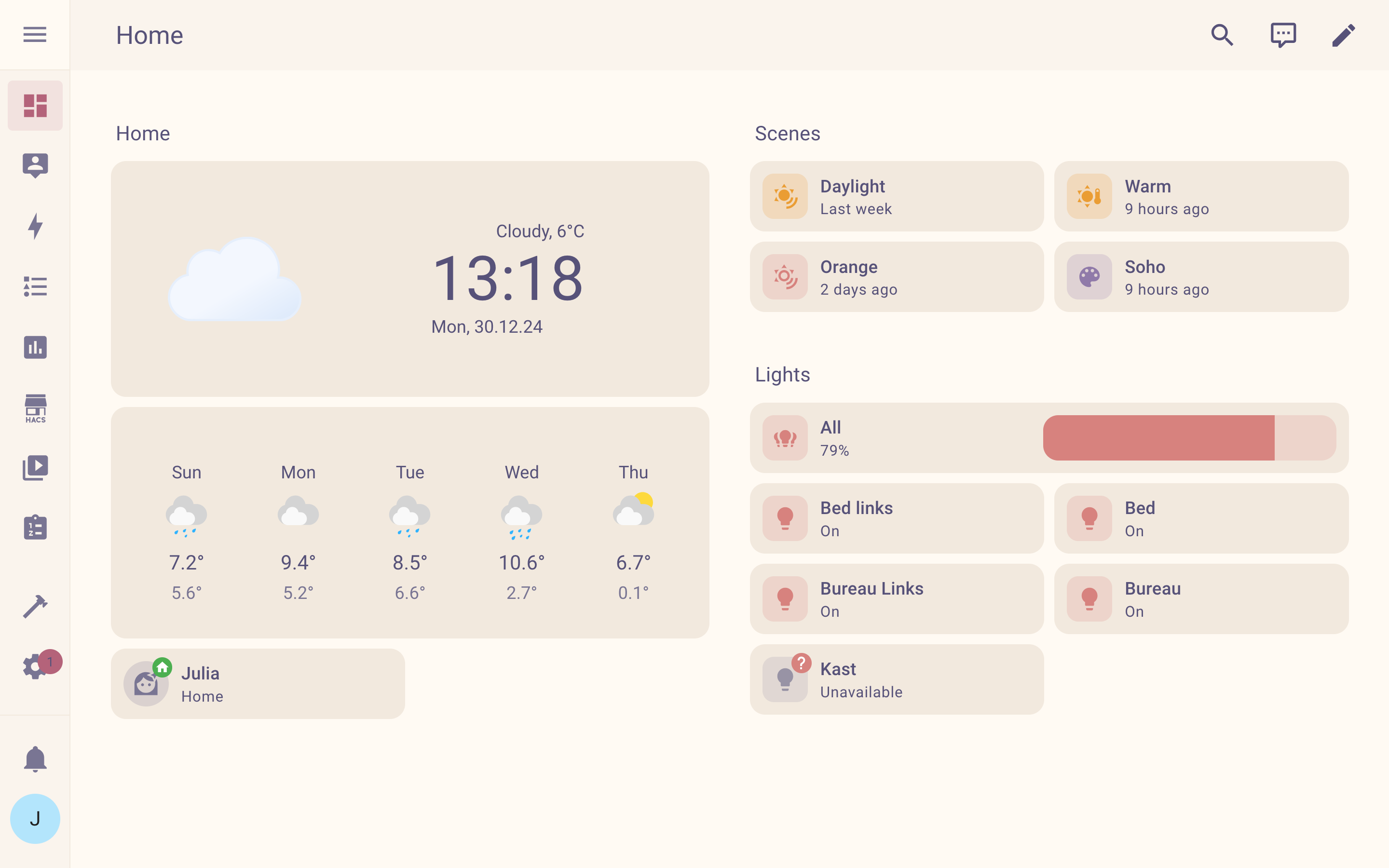 screenshot of dashboard with the rosé pine moon dawn applied