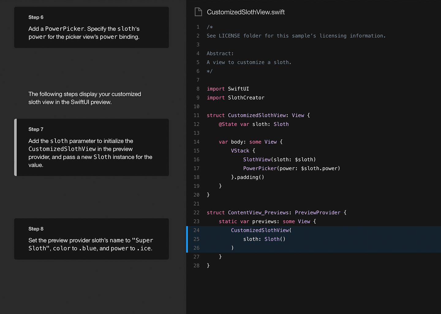 screenshot of tutorial with highlighted code