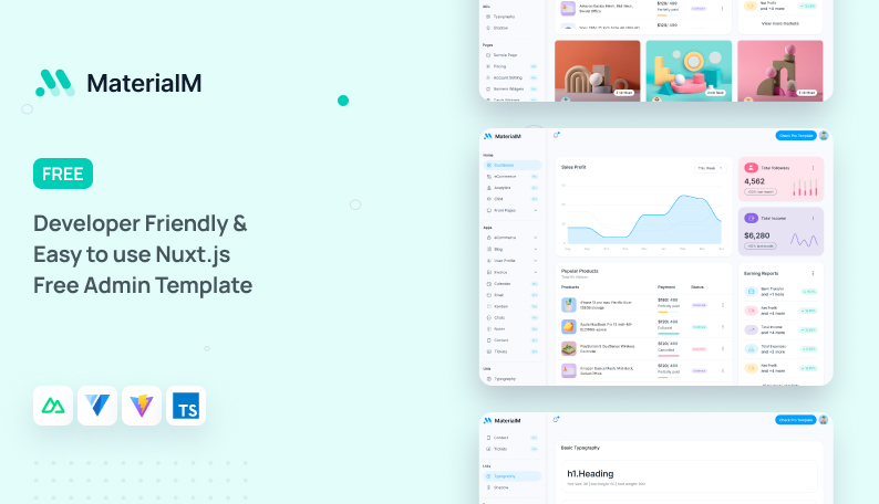 MaterialM Free Vuetify NuxtJs Admin Template Demo Screenshot