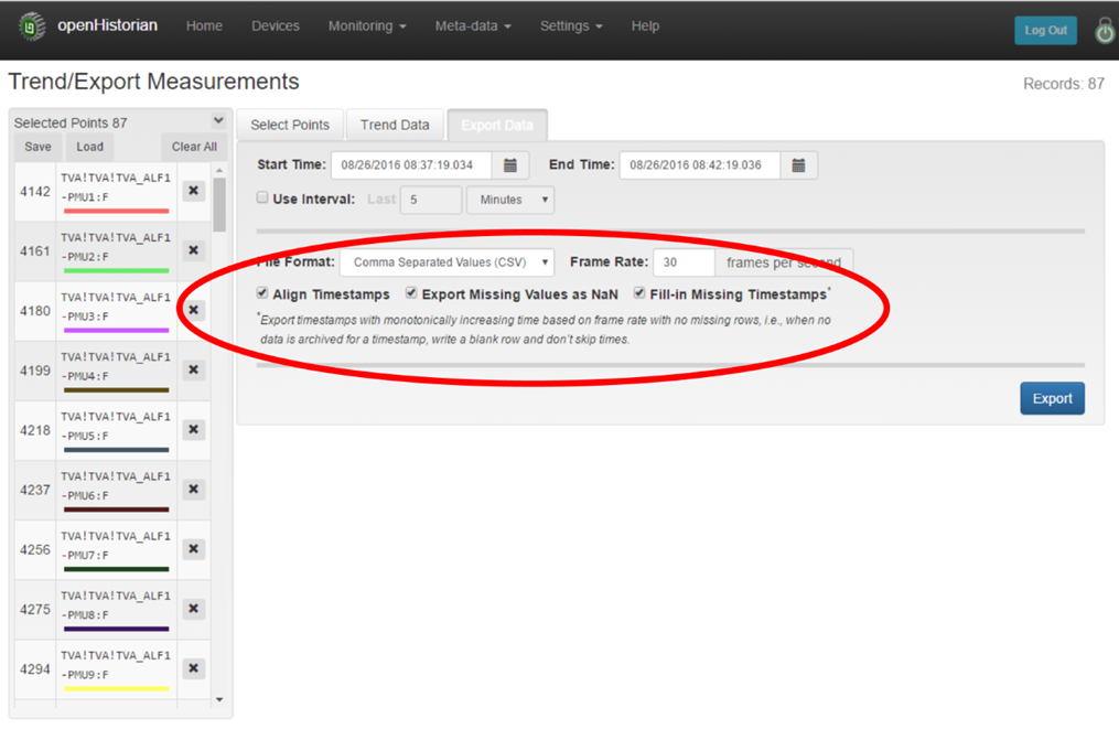 Export Measurements