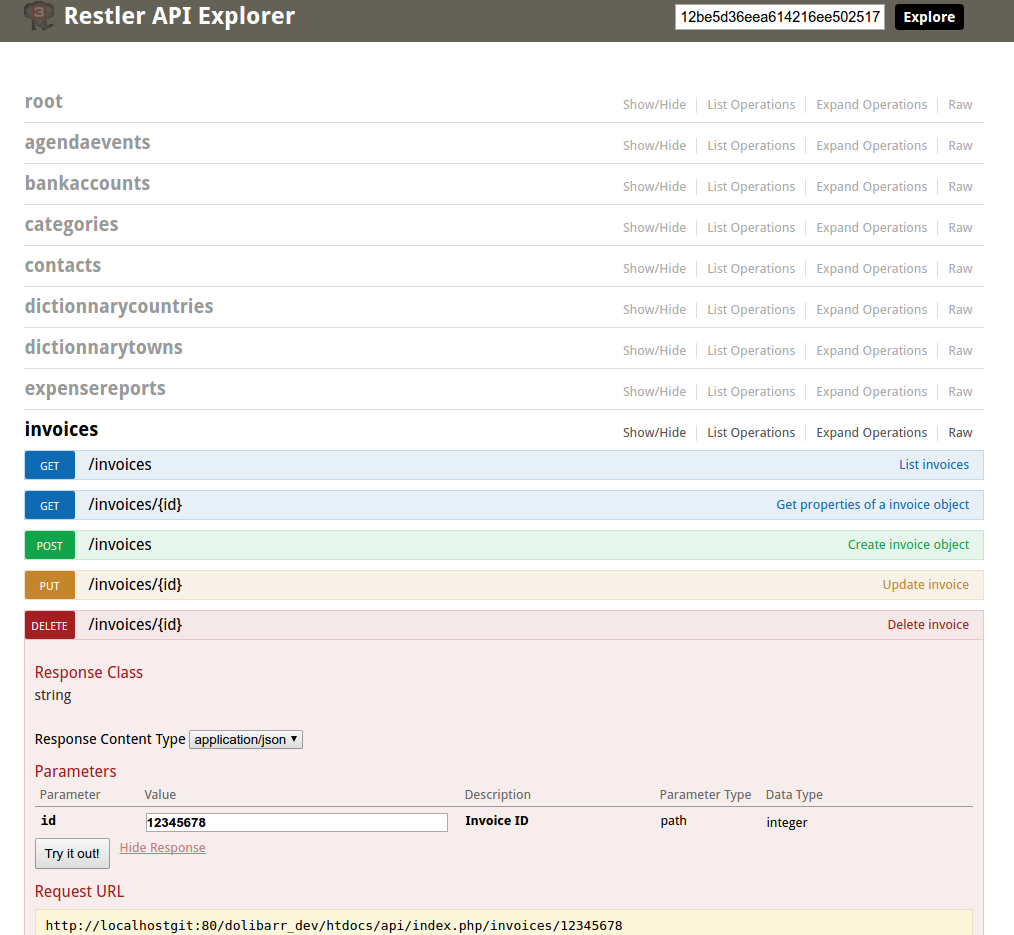 Dolibarr API explorer