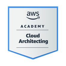 AWS Academy Graduate - AWS Academy Cloud Architecting badge image. Learning. Issued by Amazon Web Services Training and Certification