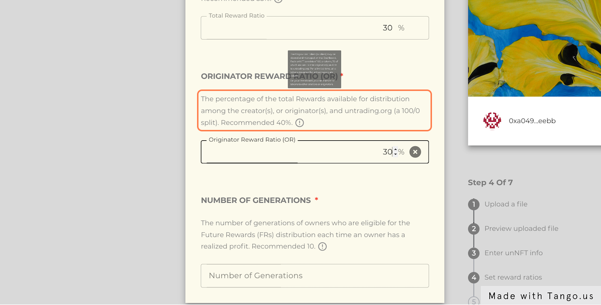 Set an Originator Reward Ratio, ie "30"