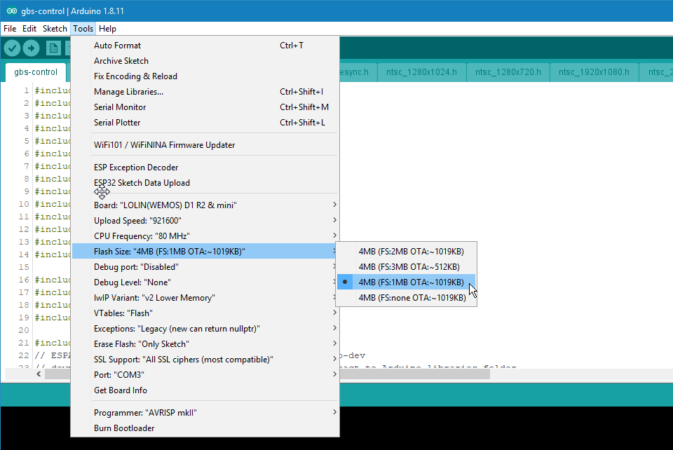 ESP8266 IDE Settings