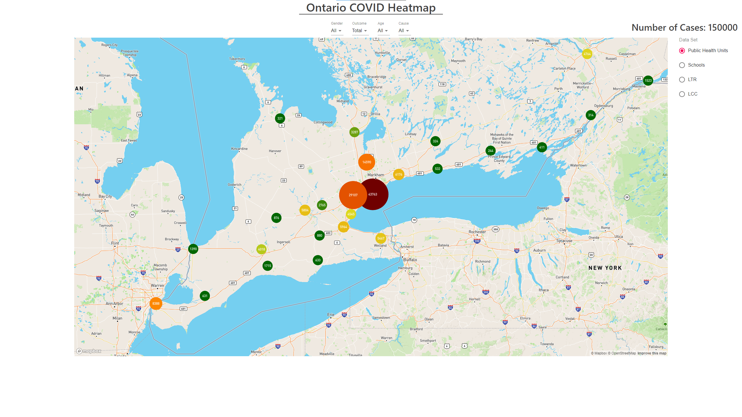Ontario COVID Heatmap Screenshot