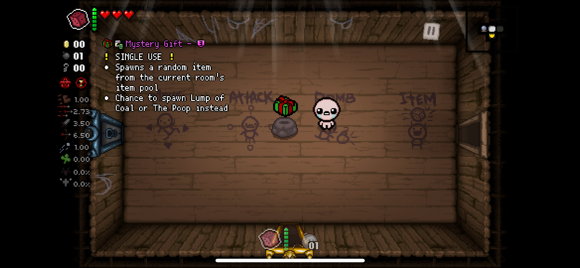 Mystery Gift carries the original SINGLE USE warning, alongside its active-item charge indicator.