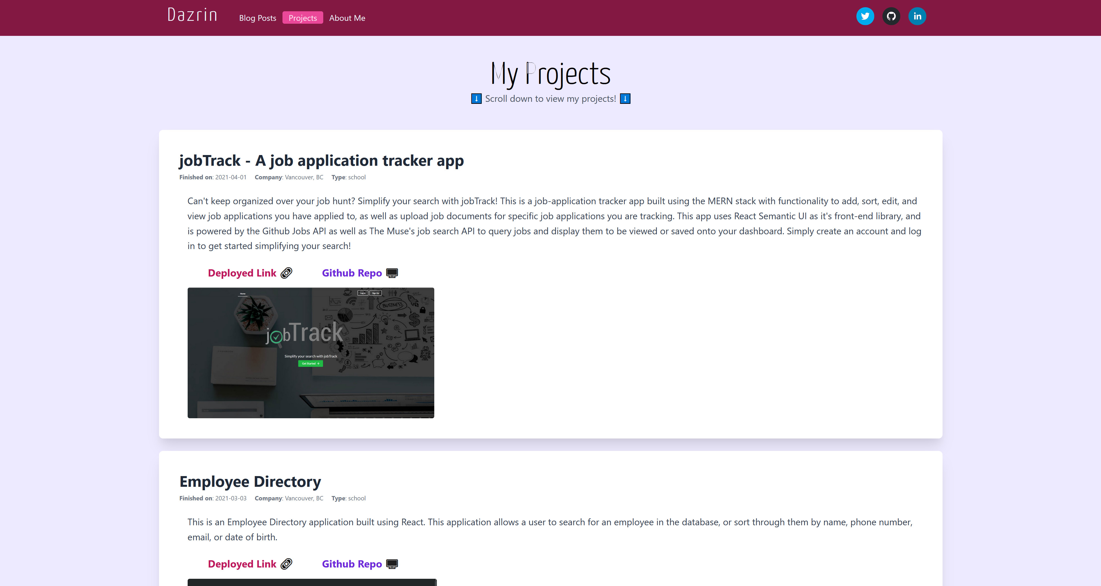 Projects Page