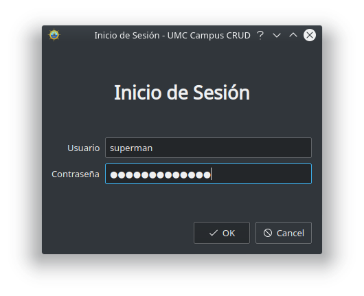 Ventana de inicio de sesión como usuario superman