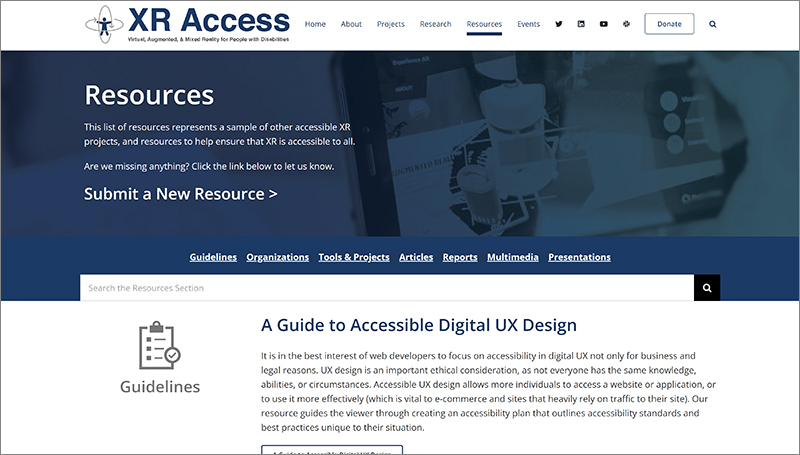 XR Access Resources page