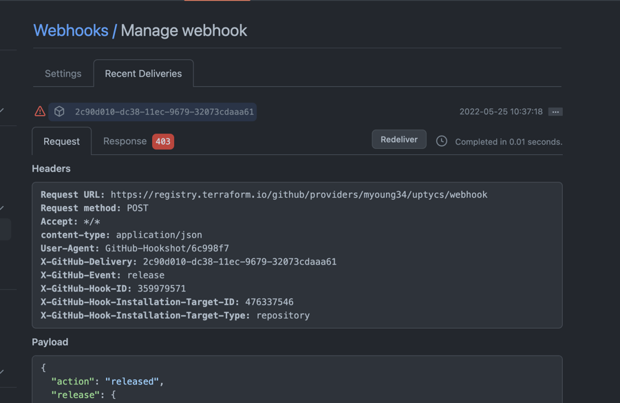 Provider webhook is broken: Resync button is missing, referenced in the ...