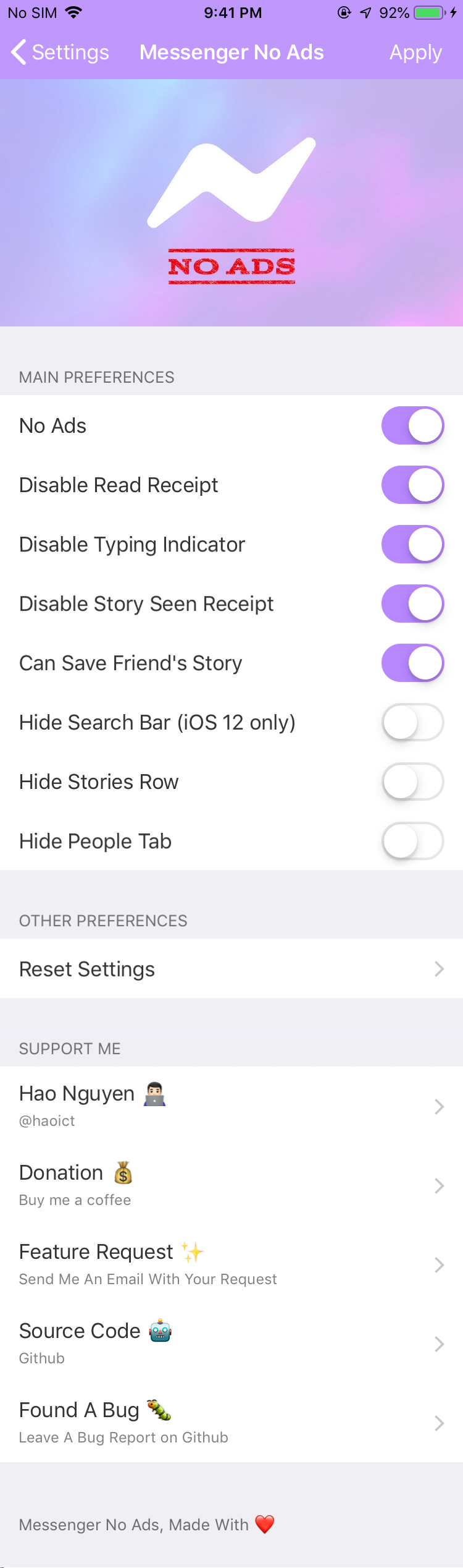 Messenger No Ads Preferences