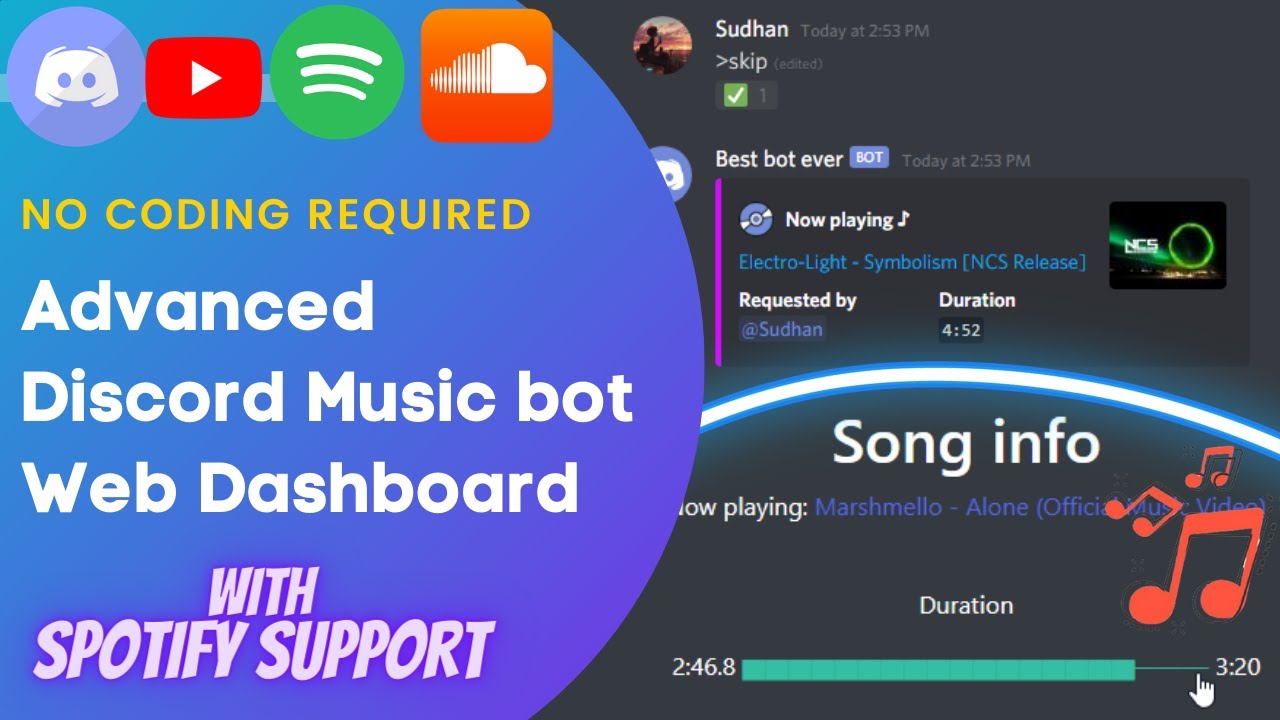 Advanced Discord Music Bot with Web Dashboard | Spotify Support