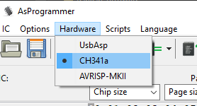 Hardware menu dropdown