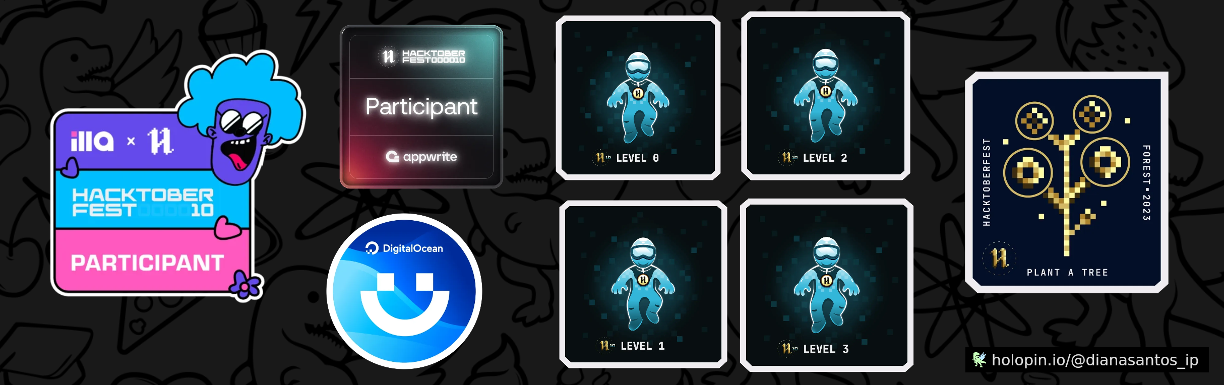 An image of @dianasantos_ip's Holopin badges, which is a link to view their full Holopin profile