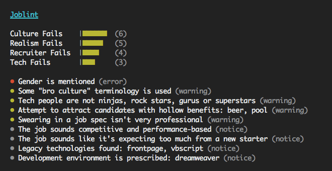 Joblint output