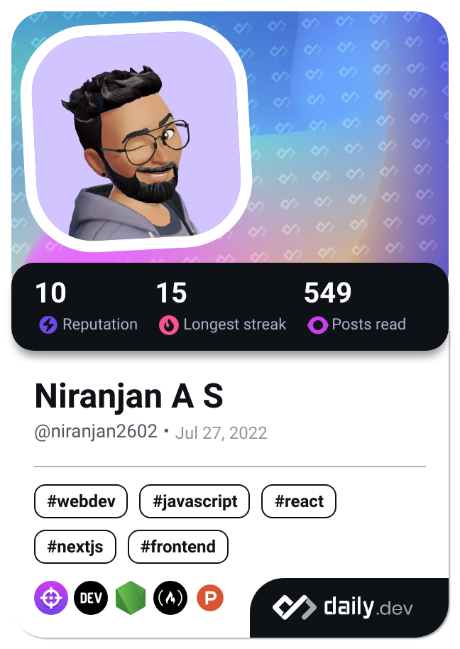 Niranjan A S's Dev Card