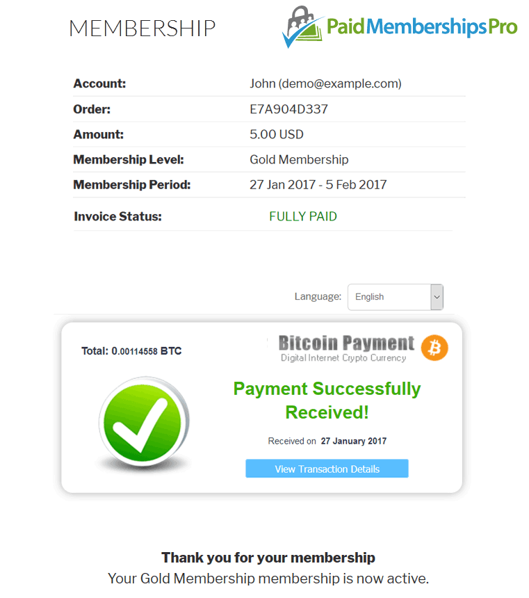 Payment Received Successfully