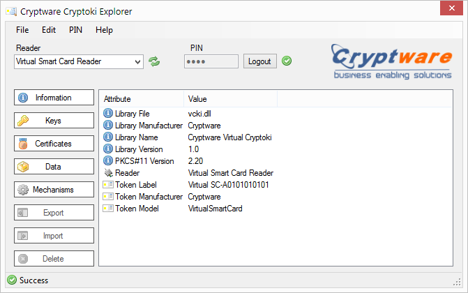 Crypware Virtual Cryptoki running on Windows 7.