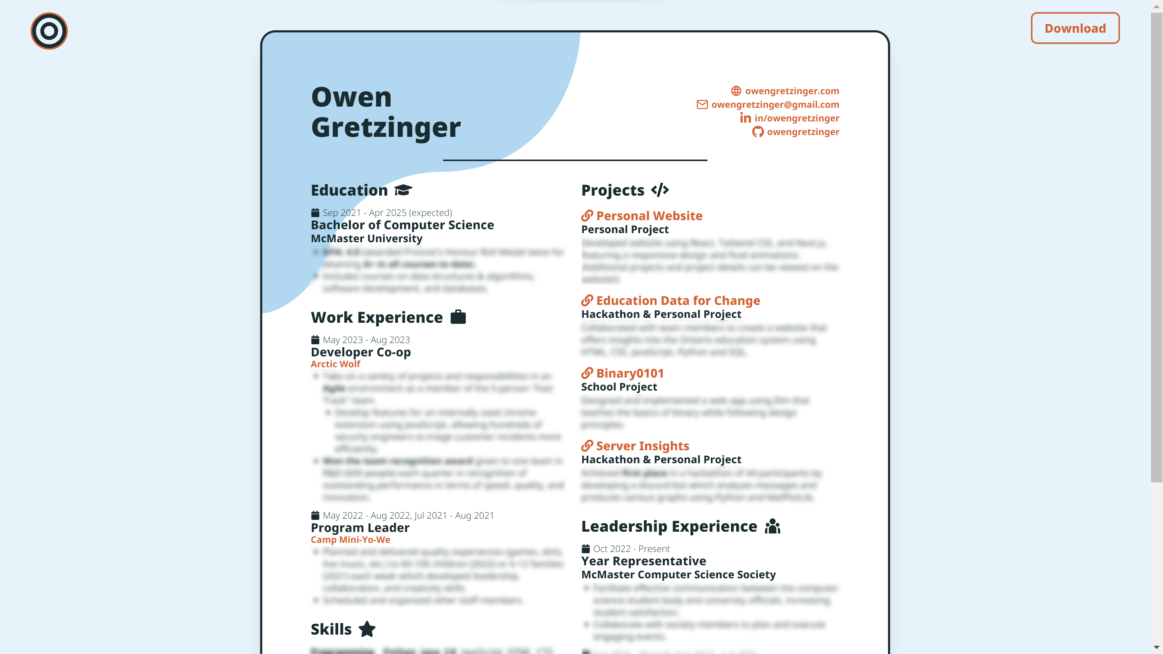 GitHub - owengretzinger/html-resume-template: Create a mobile ...