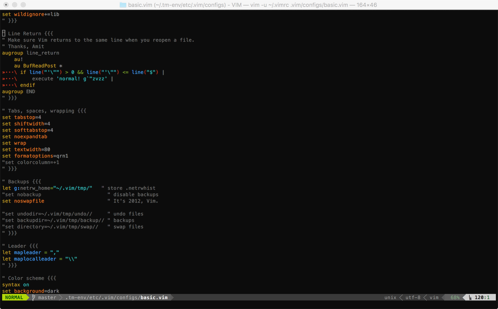 tm-env Screenshot of vim