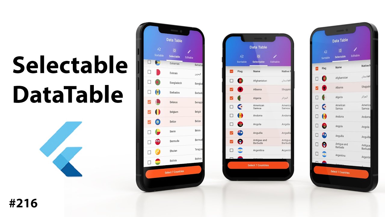 Flutter Tutorial - Selectable DataTable  YouTube video