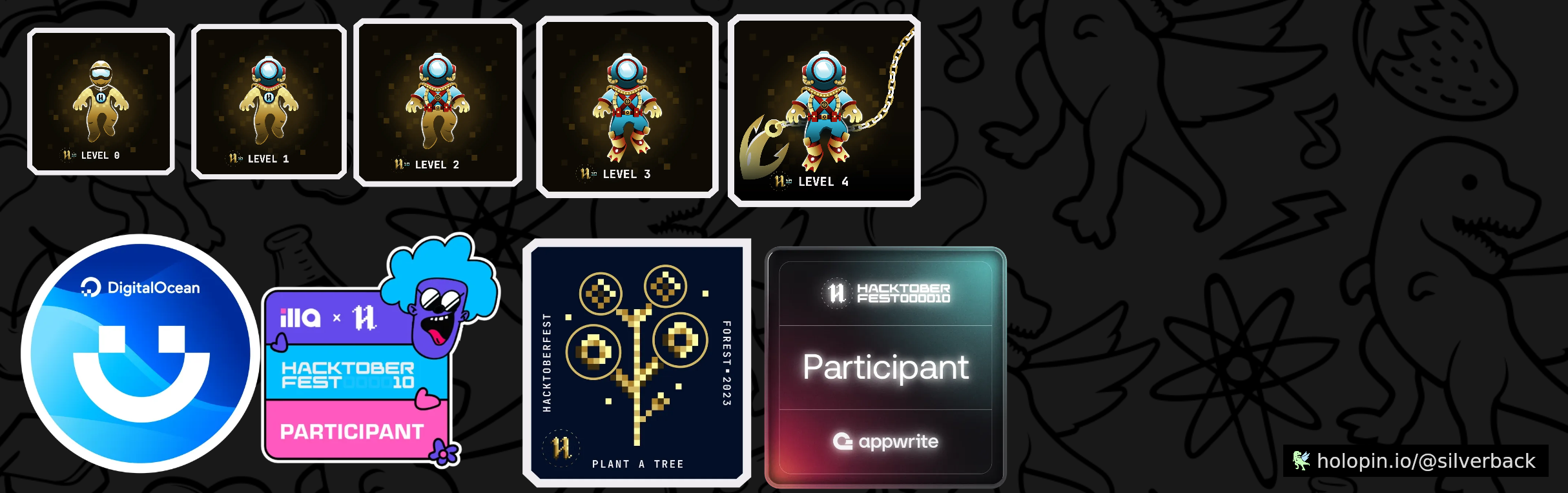 An image of @silverback's Holopin badges, which is a link to view their full Holopin profile