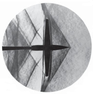 Schlieren photo of compression at Mach 1.2.