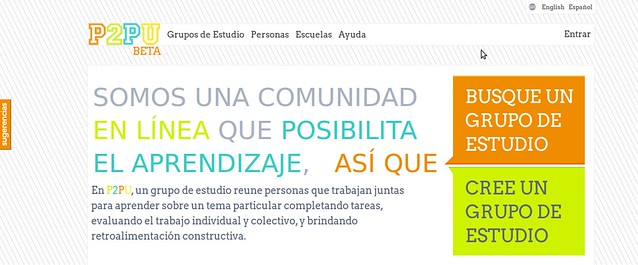 screenshot of new.p2pu.org home page in spanish