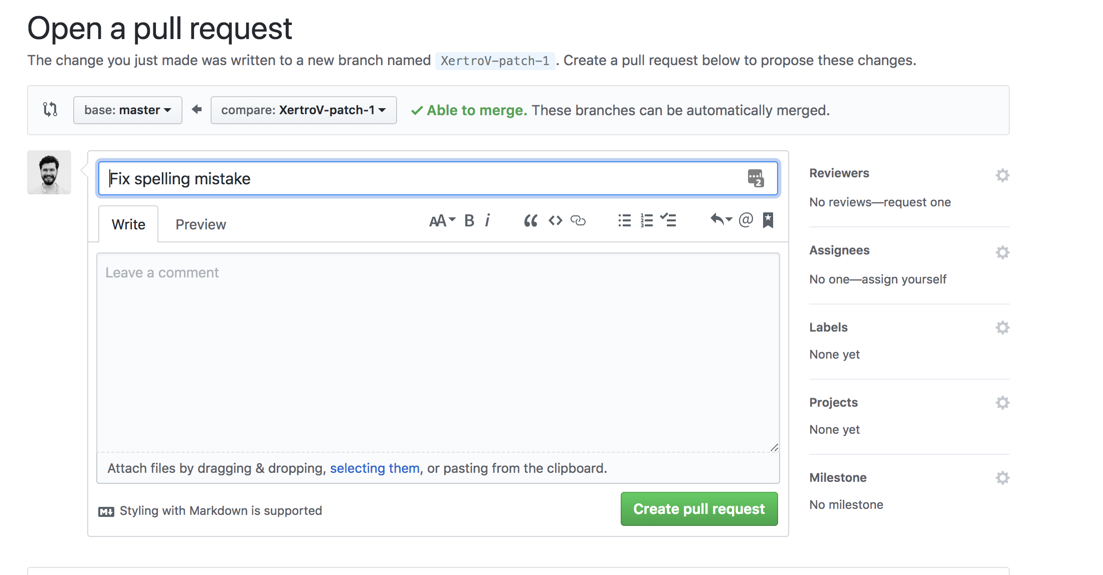 fill in pull request details