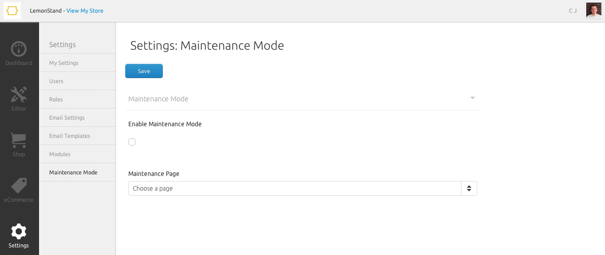 Settings Maintenance Mode