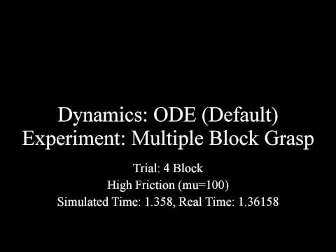 ODE (Default) - Multiple Block Grasp - 4 Blocks - High Friction