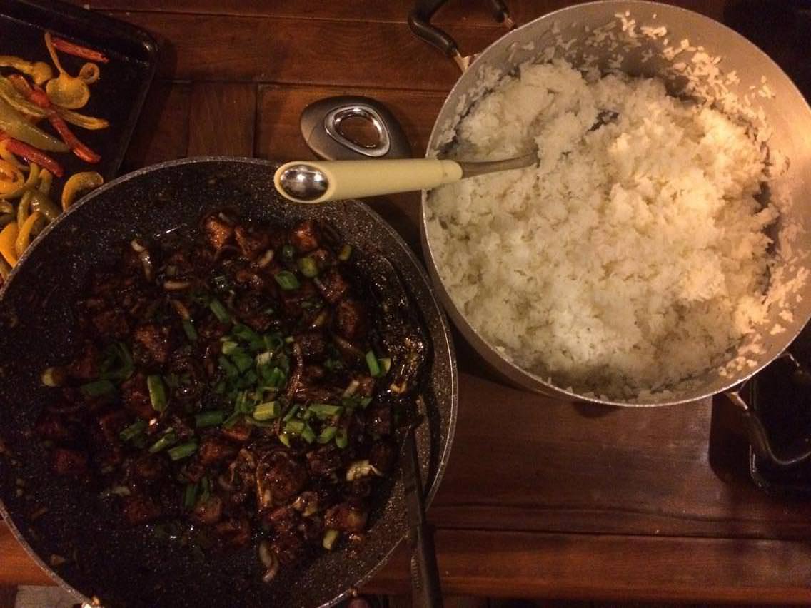 black pepper tofu and rice