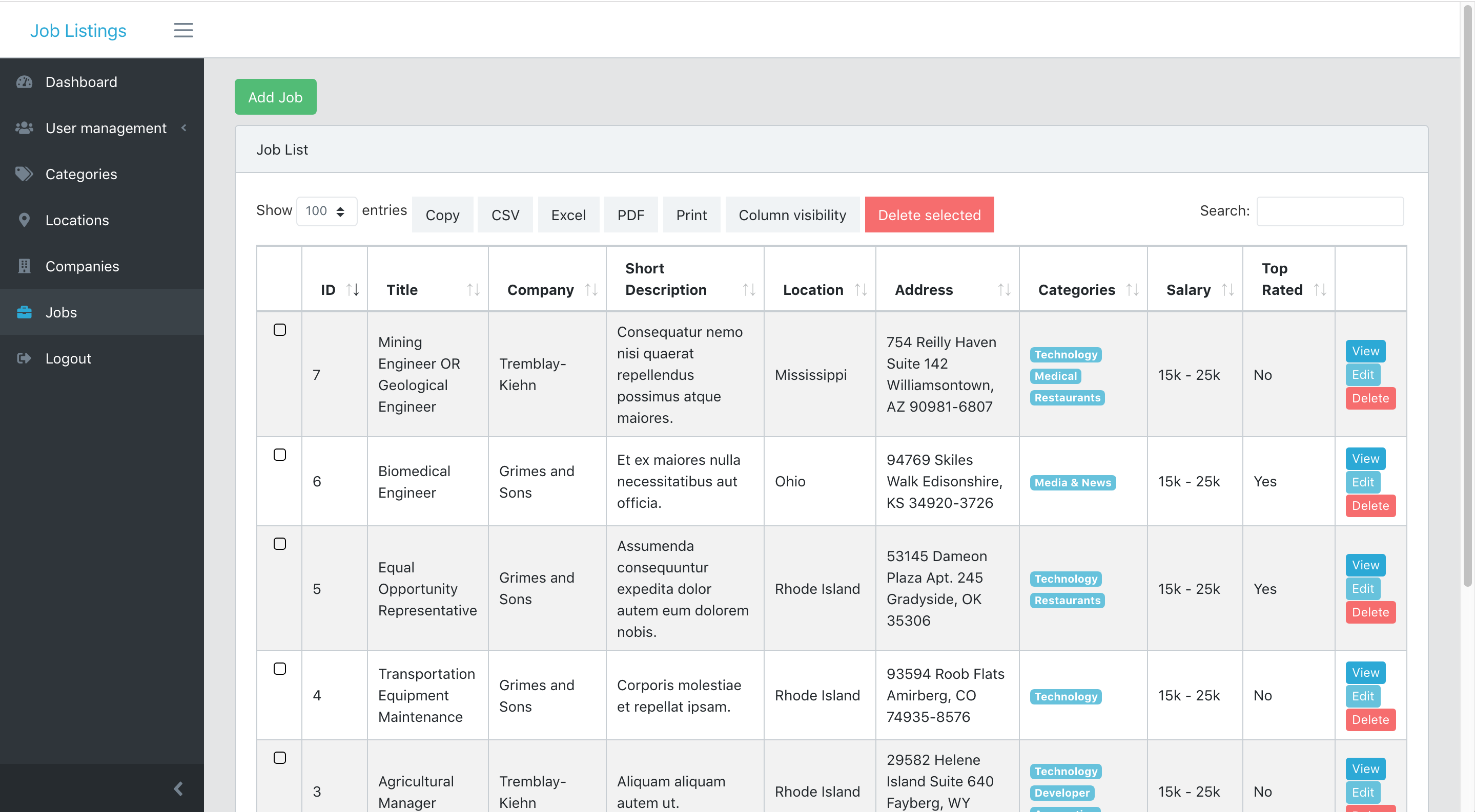 Laravel Job Listings list